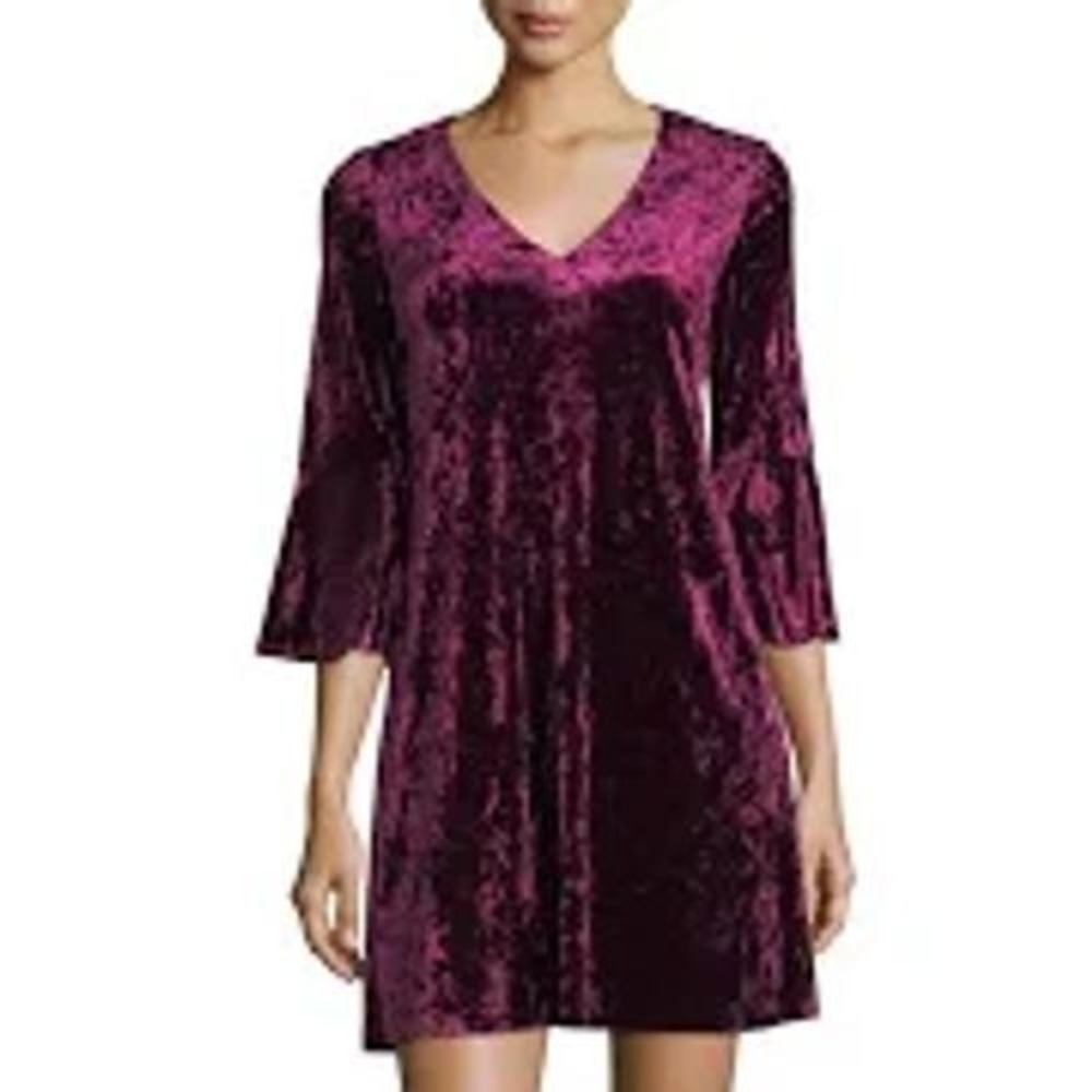 Eliza J Velvet Long Sleeve Dress in Burgundy